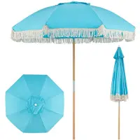 Northix Sombrilla de jardín estilo boho, 170 cm, azul, con inclinación ajustable