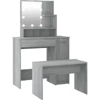 vidaXL Kit de tocador con luces LED, color gris Sonoma, fabricado en material de imitación madera