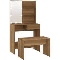 vidaXL Kit de tocador con luces LED, color marrón, imitación madera de roble, fabricado en material compuesto de madera