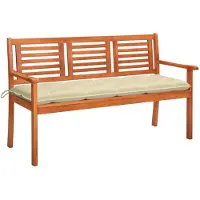 vidaXL Banco de jardín de 3 plazas con cojín, 150 cm, madera maciza de eucalipto