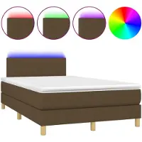 vidaXL Cama con somier y colchón, color marrón oscuro, con iluminación LED, 120x200 cm, tapizada en tela