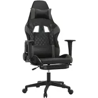 vidaXL Silla de gaming de con reposapiés, color negro y gris, tapizada en cuero sintético