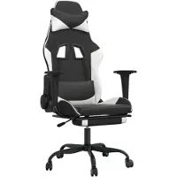 vidaXL Silla de juego de con reposapiés, color negro y blanco, tapizada en cuero sintético