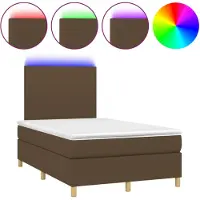 vidaXL Cama con somier y colchón, color marrón oscuro, con iluminación LED, 120x200 cm, tapizada en tela
