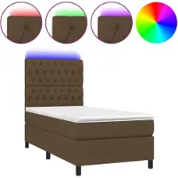 vidaXL Cama con somier y colchón , color marrón oscuro, 90x200 cm, tapizada en tela