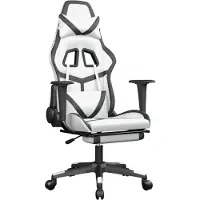 vidaXL Silla de juego de con reposapiés, en blanco y negro, de imitación cuero
