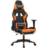 vidaXL Silla de juego con masaje y reposapiés, color negro y naranja, tapizada en cuero sintético