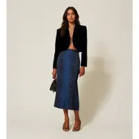Twinset para mujer. 262TT2590 Falda midi de crepé con estampado de pitón azul (44), Casual, Viscosa, outlet 2026.
