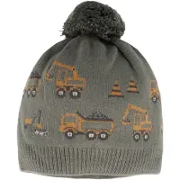 Maximo - Boy's Jacquard Mütze m. Pompon Baufahrzeuge - Gorro size 49-51 cm, gris