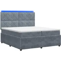 Syfax Cama con somier y colchón LED, color gris oscuro, 200 x 200 cm, tapizada en terciopelo