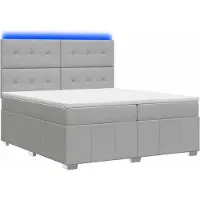 Syfax Cama con somier y base LED, colchón incluido, color gris claro, 200 x 200 cm, tapizada en tela