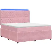 Syfax Cama con somier y base LED, colchón rosa, 140 x 190 cm, tapizada en terciopelo