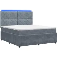 Syfax Cama con somier y colchón LED, color gris oscuro, 160 x 200 cm, tapizada en terciopelo