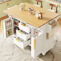 Ropilly Isla de cocina móvil de 120x40x95 cm, fabricada en MDF blanco con aspecto de roble, y con una encimera abatible por ambos lados, ideal para la cocina y el comedor