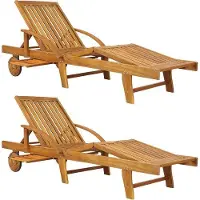 Markenlos Tumbona ajustable de madera de acacia, plegable y con capacidad de carga de hasta 160 kg, con mesita integrada y ruedas, ideal para jardín, terraza y balcón
