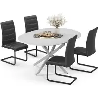 Vicco Set de mesa de comedor Loyd Blanco/Gris 120 x 120 cm con 4 sillas de comedor, negro, Model 63008
