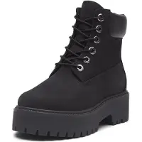 Timberland unisex para niños. TB0A6EV9W051 Botas de piel Stone Street negro (34), Plano, Nobuck, Cordones, Casual, moda infantil,