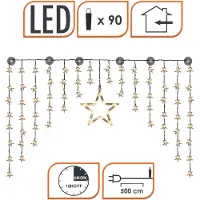 Spetebo Cortina de luces LED con forma de estrellas, color blanco cálido, 140 cm. Guirnalda decorativa con 90 LEDs, apta para interiores y exteriores