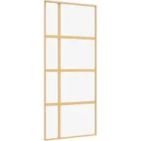 vidaXL Puerta corredera , color dorado, 90x205 cm, con vidrio templado transparente y marco de aluminio