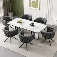 OKWISH Silla para comedor oquish (juego de 6 unidades). Silla tapizada con reposabrazos y patas de acero, silla para sala de estar, giratoria 360°. Ideal para sala de estar, comedor o dormitorio. Color: gris
