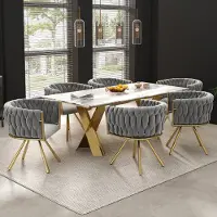 MODFU Silla giratoria , silla de comedor de terciopelo, juego de 6 unidades. Silla giratoria de lujo en color gris y dorado, ideal para el salón o el dormitorio, con 4 patas de metal