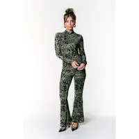 Colourful Rebel Multi Leopard Flock Mesh Extra Flare Pants Army Talla: XS | Leotardos Outlet | Mujer | Verde
