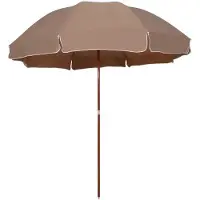 OEM Sombrilla de jardín con estilo - Diámetro 255 cm - Color marrón - Resistente a los rayos UV y a las manchas - Varilla de metal con aspecto de madera - 8 listones - Diámetro 32 mm