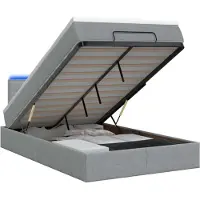vidaXL : Otomana-cama con colchón y luces LED, gris claro, 120 x 190 cm, tapizada en tela
