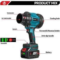 StarTech.com Soplador de hojas a batería - Turbina de alta potencia - 3500 W - 350 m/s - Motor sin escobillas - 6 velocidades - 2 en 1 - 1 batería incluida