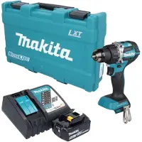 Makita Taladro atornillador a batería DDF 484 RT1K, 18 V, 54 Nm, sin escobillas + 1 batería de 5,0 Ah + cargador + maletín