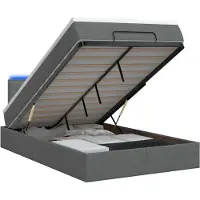 Syfax Cama otomana con colchón y luces LED, color gris oscuro, 120 x 190 cm, tapizada en tela
