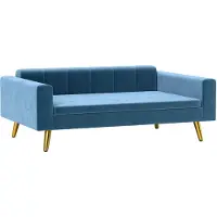 StarTech.com Sofá para perros - Cama para perros - Diseño escandinavo - Cojín suave - Patas de metal doradas - 94 x 59,5 x 31,5 cm - 100% algodón - Azul
