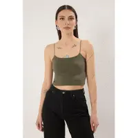 Trendyol Top ecru / oliva / negro