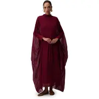 Touche Vestido 'Bat Sleeve Chiffon Dress' borgoña