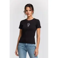 Karl Lagerfeld Ikon Sketch Emb Rib T-shirt Black Talla: M | Camisetas de Seda Outlet | Mujer | Negro