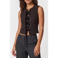 The Kooples Sleeveless Top With Velvet Lace-up Black Talla: 34 | Camisetas Outlet | Mujer | Negro