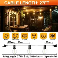 StarTech.com Guirnalda de luces LED - Bombillas esféricas G40 - 8,2 metros - 10 LEDs - Bombillas de plástico resistentes a roturas - Protección contra salpicaduras IP44 - Enchufe europeo - 220 V