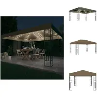 vidaXL Pabellón con guirnalda de luces LED, 3x4 metros, color beige, estructura de tela - Pabellones y carpas para fiestas