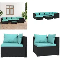 vidaXL Juego de jardín de 7 piezas con cojines, ratán sintético - Juego de lounge para jardín - Juegos de lounge para jardín - Juego de lounge para terraza - Juego de sofás para terraza