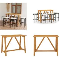 vidaXL Juego de jardín de 7 piezas con cojines, color - Juego de bar para jardín - Conjuntos de bar para jardín - Mesa y sillas de jardín - Mesas y sillas para jardín