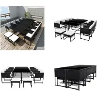 vidaXL Juego de comedor de jardín de 13 piezas con cojines, ratán sintético - Juego de muebles de jardín - Conjuntos de muebles de jardín - Mesa y sillas de jardín - Mesas y sillas para jardín
