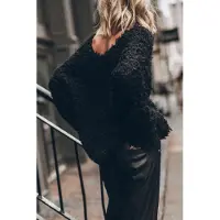 Mikuta The Black Sherpa Cropped Knitted Sweater Black Talla: M | Manga Larga Outlet | Mujer | Negro