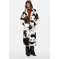 Desigual , Abrigo recto animal print pelo, Mujer, Blanco, M