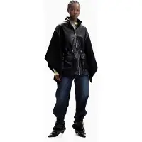 Desigual , Poncho Efecto Piel, Mujer, Poliester, Negro, U