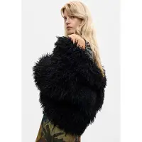 Desigual , Abrigo Pelo Sintético, Mujer, Poliester, Negro, XS