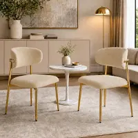 OKWISH Conjunto de 2 sillas de comedor con estructura dorada, respaldo curvo, cómodos asientos acolchados con ajuste de altura, color marrón