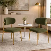 OKWISH Conjunto de 2 sillas de comedor con estructura dorada, respaldo curvo, cómodos asientos acolchados con ajuste de altura, color verde