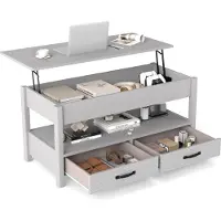 Northix Mesa de centro ajustable con tapa elevable y 2 cajones