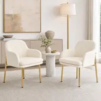 OKWISH Conjunto de 2 sillones tapizados con respaldo, con ajuste de altura, cómodos sillones para comedor con reposabrazos, ideales para cocina o comedor, color blanco