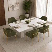 OKWISH Conjunto de 6 sillas tapizadas con respaldo, con ajuste de altura, cómodas sillas para comedor con reposabrazos, ideales para cocina o comedor, color verde